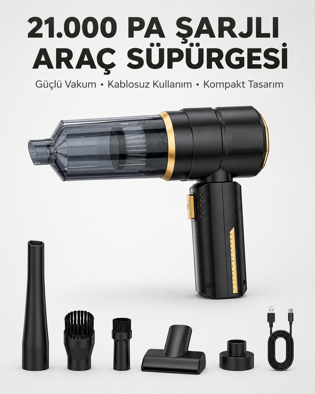 21000 Pa Kablosuz Araç Süpürgesi – Şarjlı Güçlü Vakumlu El Süpürgesi