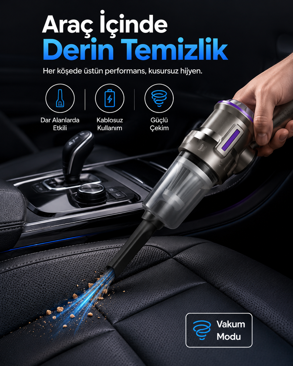 Çok Amaçlı Kablosuz Mini El Süpürgesi – Vakum ve Üfleme Özellikli Portatif Araç, Ev ve Ofis Süpürgesi