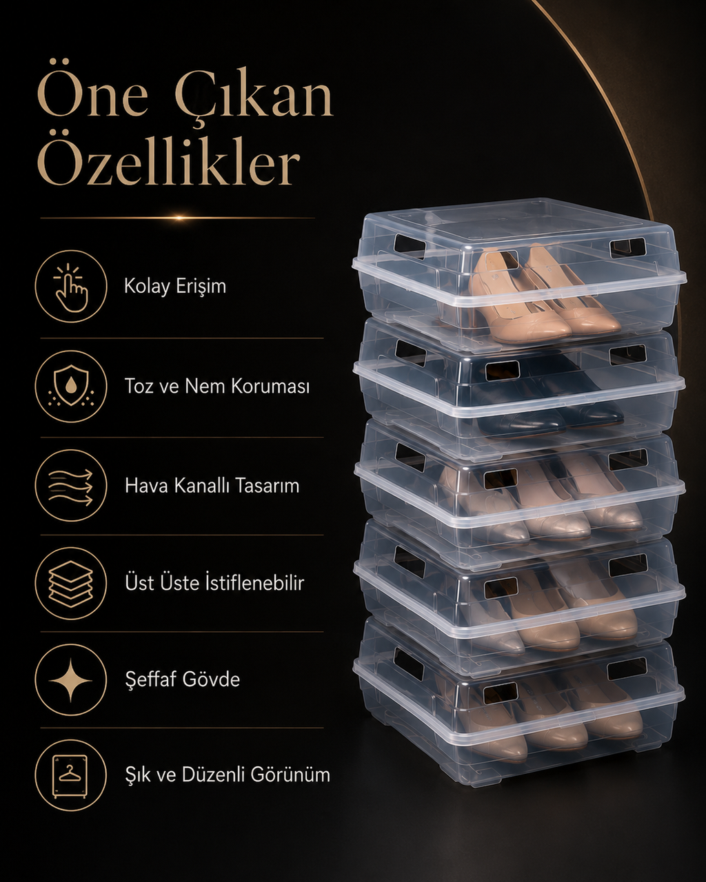 10’lu Şeffaf Ayakkabı Kutusu Seti – Hava Kanallı İstiflenebilir Kadın Ayakkabı Organizeri