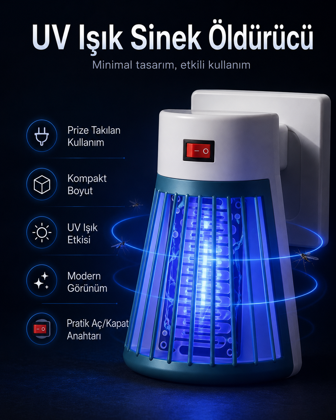 Prize Takılan UV Işıklı Sinek Öldürücü Lamba 1W – Kompakt Elektrikli Haşere Kovucu