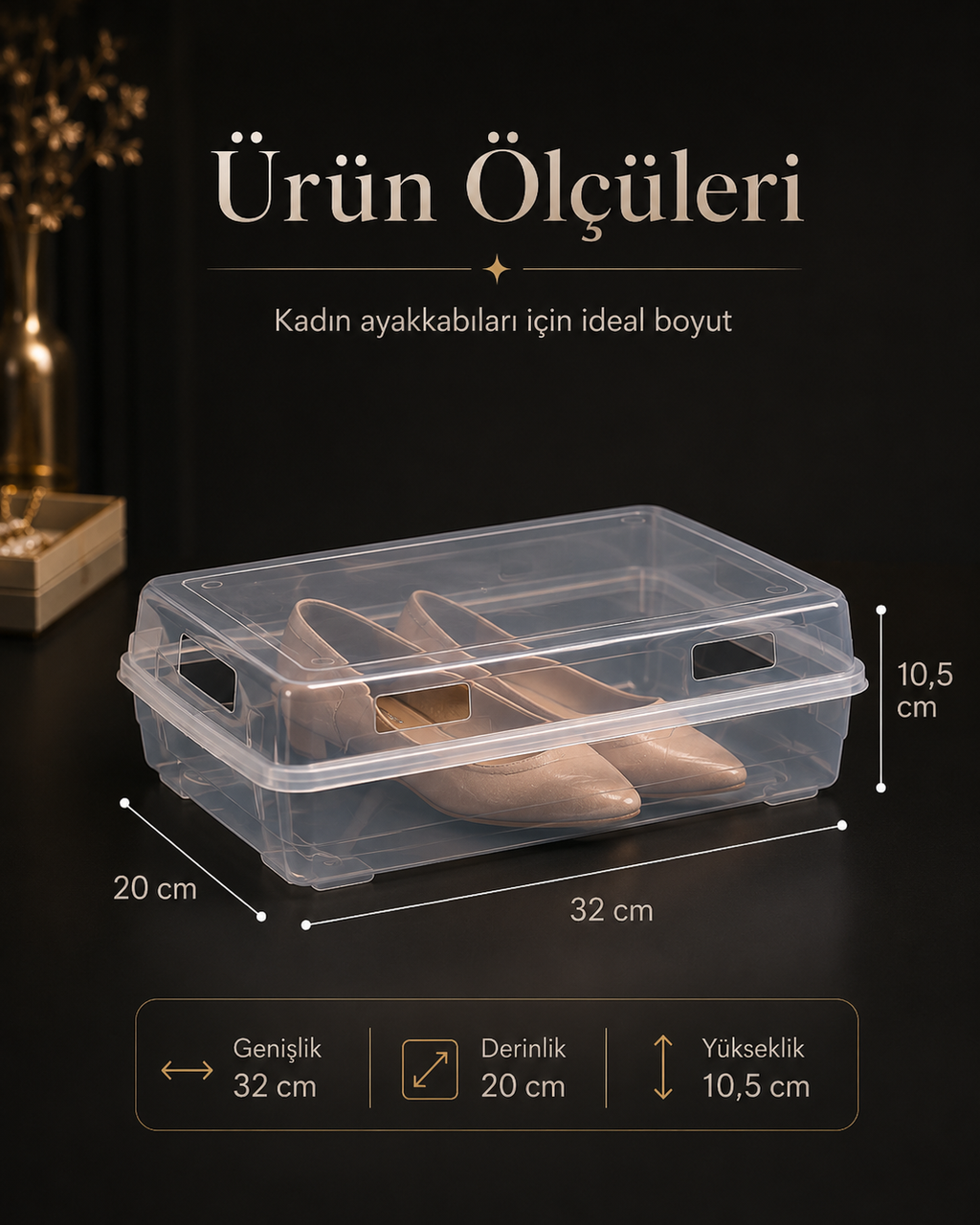 10’lu Şeffaf Ayakkabı Kutusu Seti – Hava Kanallı İstiflenebilir Kadın Ayakkabı Organizeri
