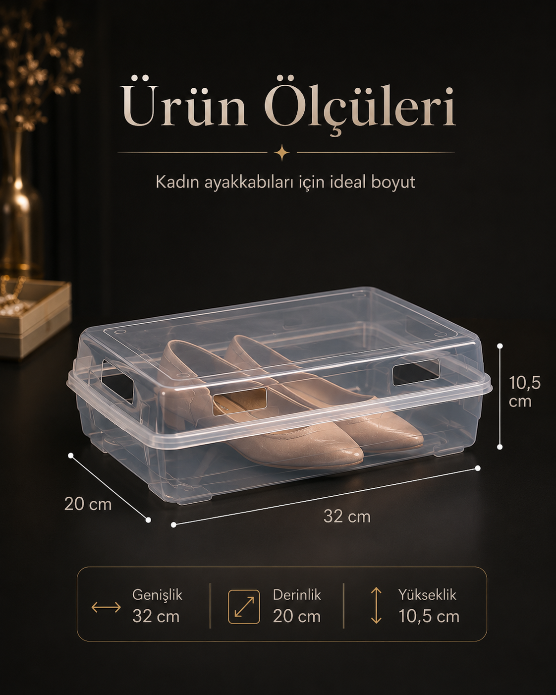 10’lu Şeffaf Ayakkabı Kutusu Seti – Hava Kanallı İstiflenebilir Kadın Ayakkabı Organizeri